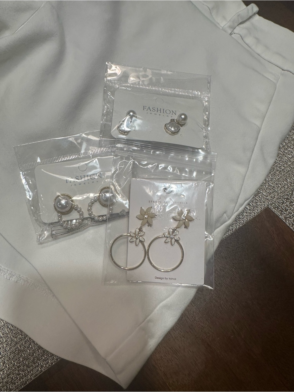 Fashion Jewelry Silver and White Pearl Earring Trio